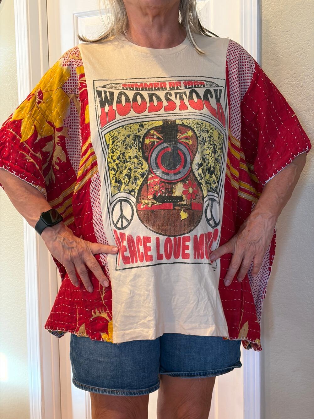 Woodstock Upcycled Tunic Top Shirt OS Bohemian Handmade